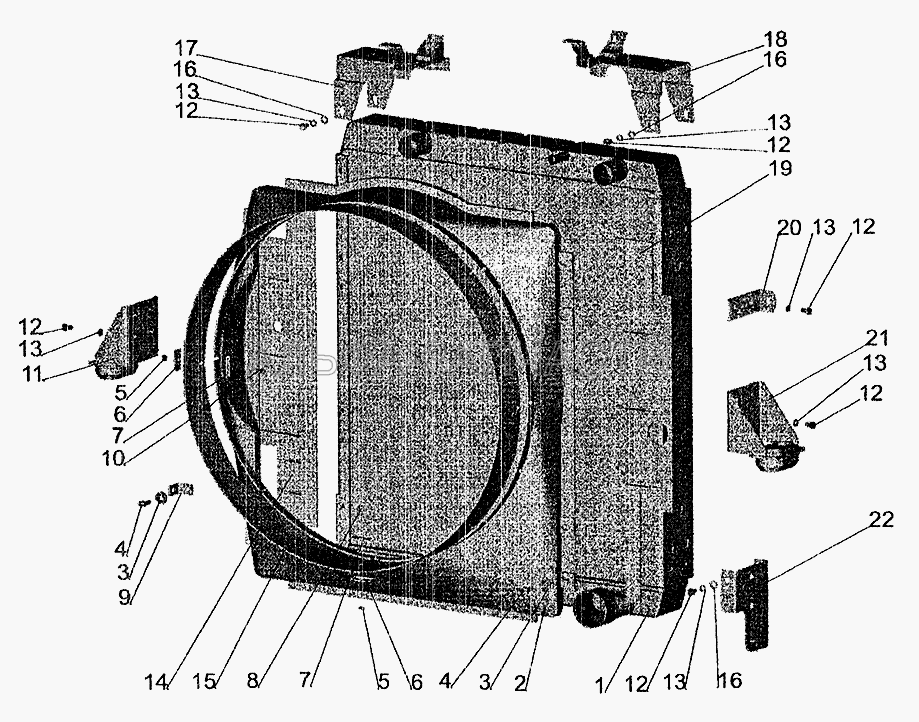 Радиатор с кожухом на МАЗ-533605, МАЗ-533603, МАЗ-533602, МАЗ-630305, МАЗ-630303, МАЗ-533702 (220105 Винт М6-6gх16) 