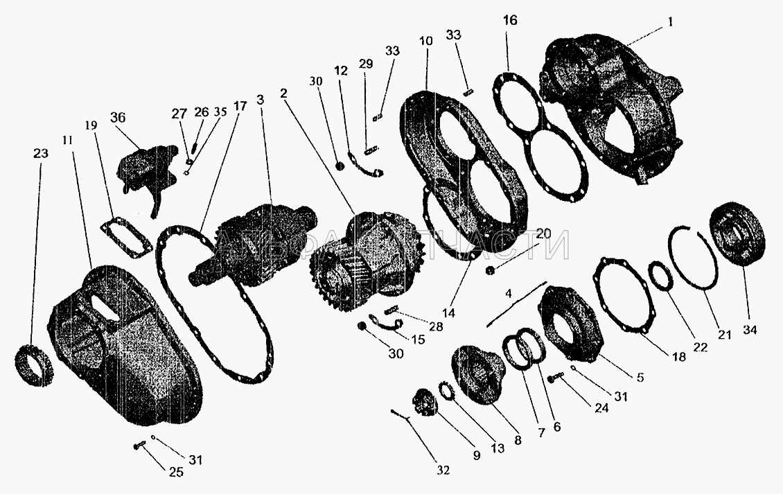 Редуктор среднего моста автомобилей МАЗ-630308, МАЗ-630305, МАЗ-630303  