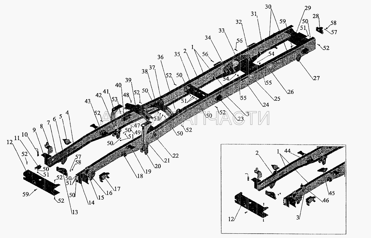 Рама шасси МАЗ-630305,630303 под комплектацию специального оборудования (5336-2801152-01 Поперечина) 