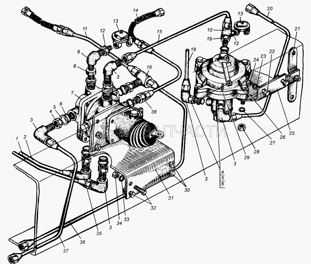 Трубопроводы к тормозным кранам МАЗ-5429, МАЗ-504В  
