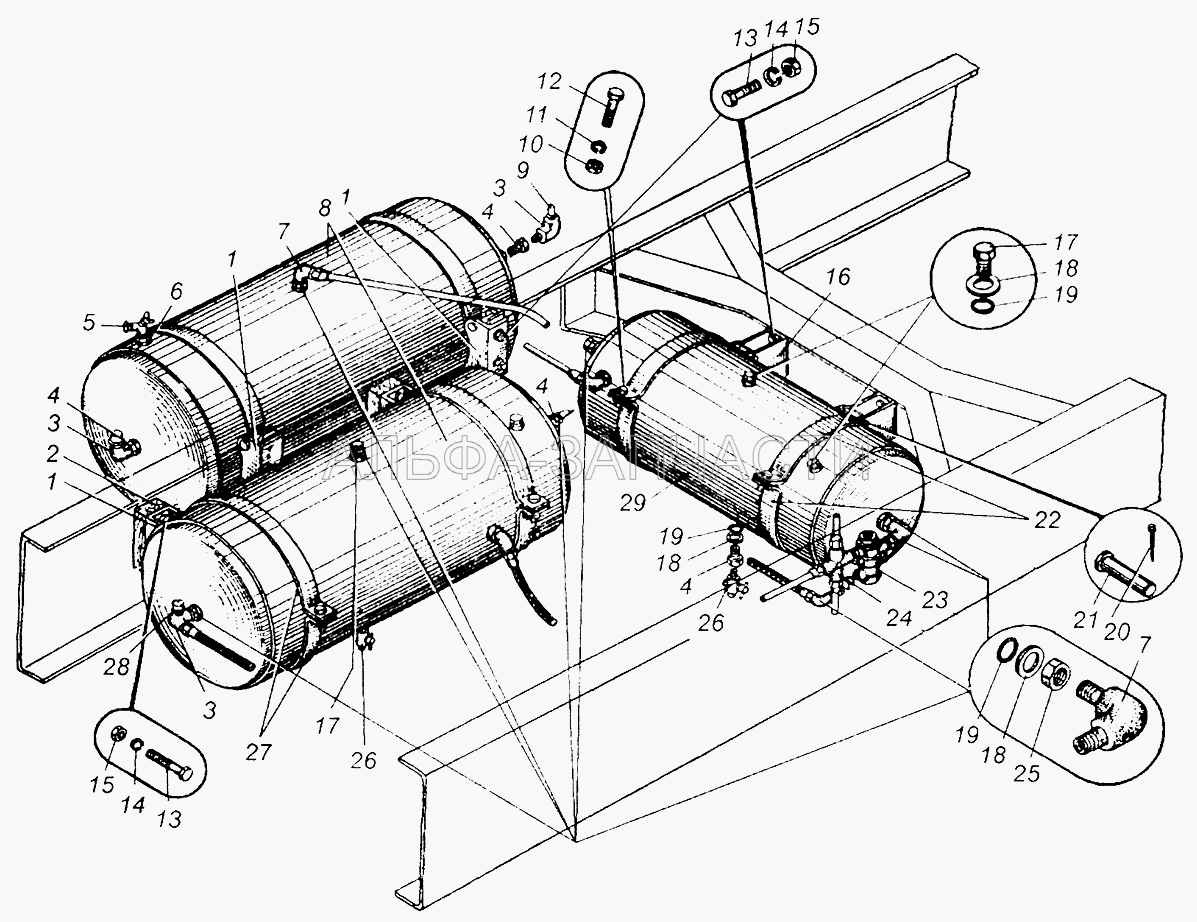 Крепление воздушных баллонов МАЗ-5335 (КР2-1305000-Г4 Краник спускной) 