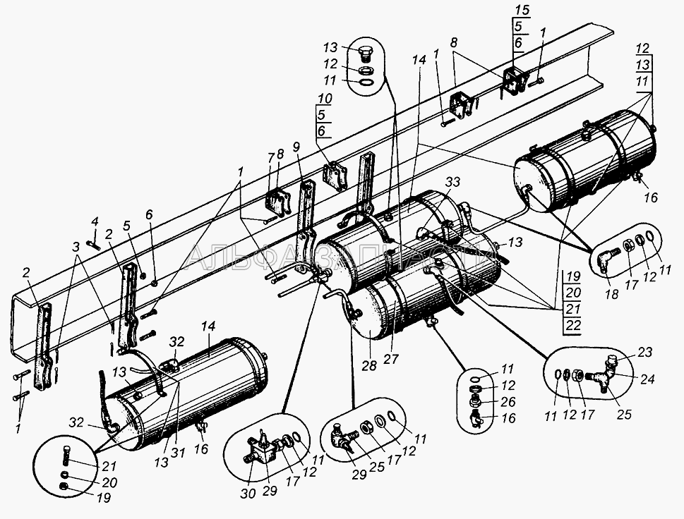 Крепление воздушных баллонов МАЗ-509А (200319-П29 Болт) 