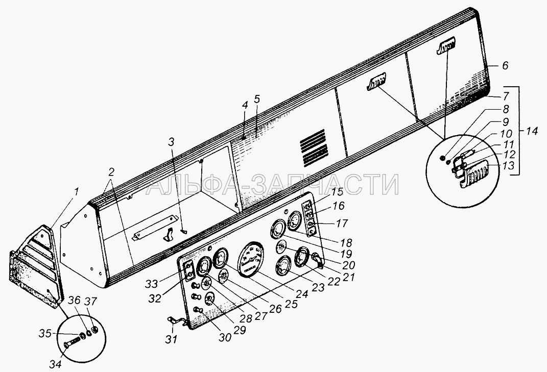 Щиток приборов и передок кабины МАЗ-5335, МАЗ-5549, МАЗ-5429  