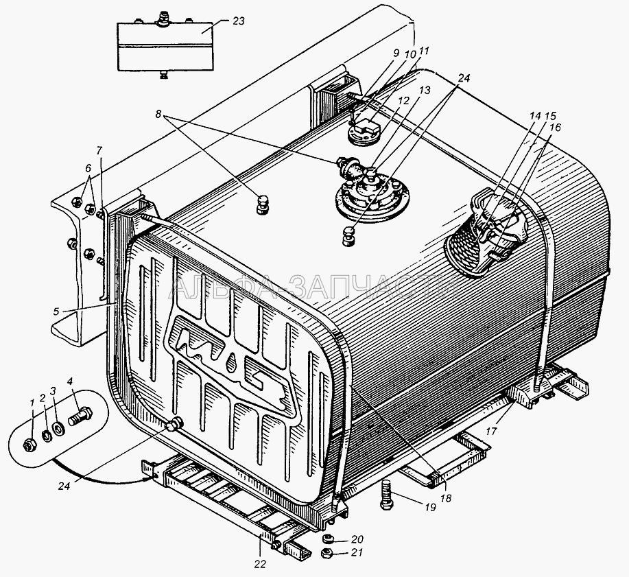 Бак топливный и его установка МАЗ-509А  