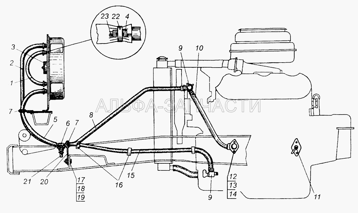Схема вентиляции и отопления кабины (252155-П2 Шайба) 