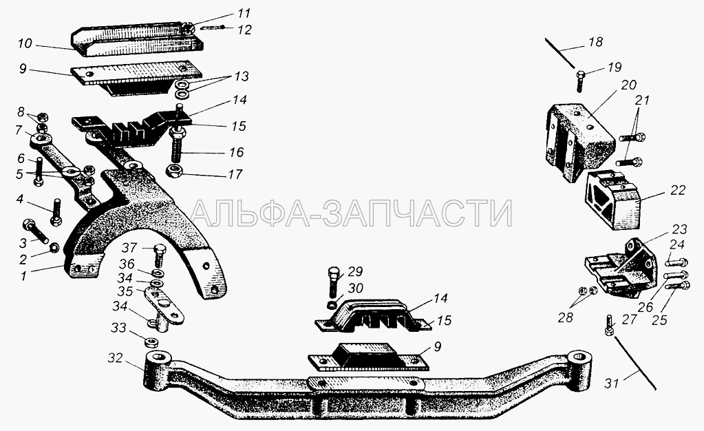 Крепление силового агрегата (509-1001018-А Балка передней опоры двигателя) 