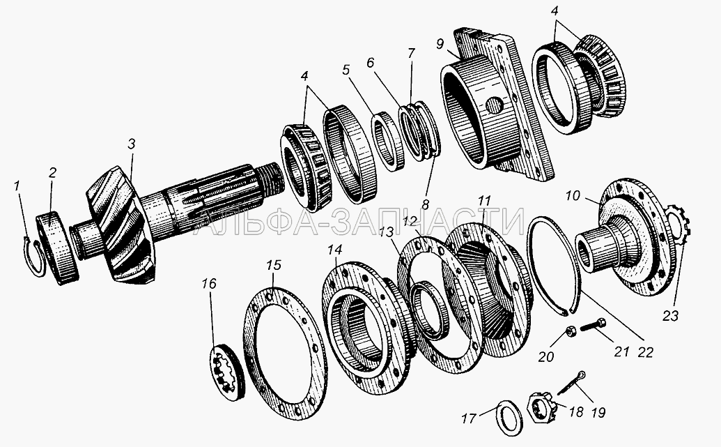 Главная передача заднего моста (500-2402020 Шестерни спиральные ведущая и ведомая) 