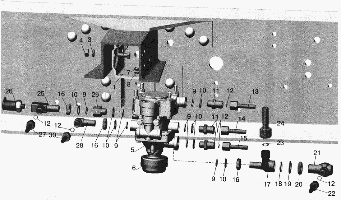 Установка клапана прицепа и присоединительной арматуры МАЗ-543203, 543202  