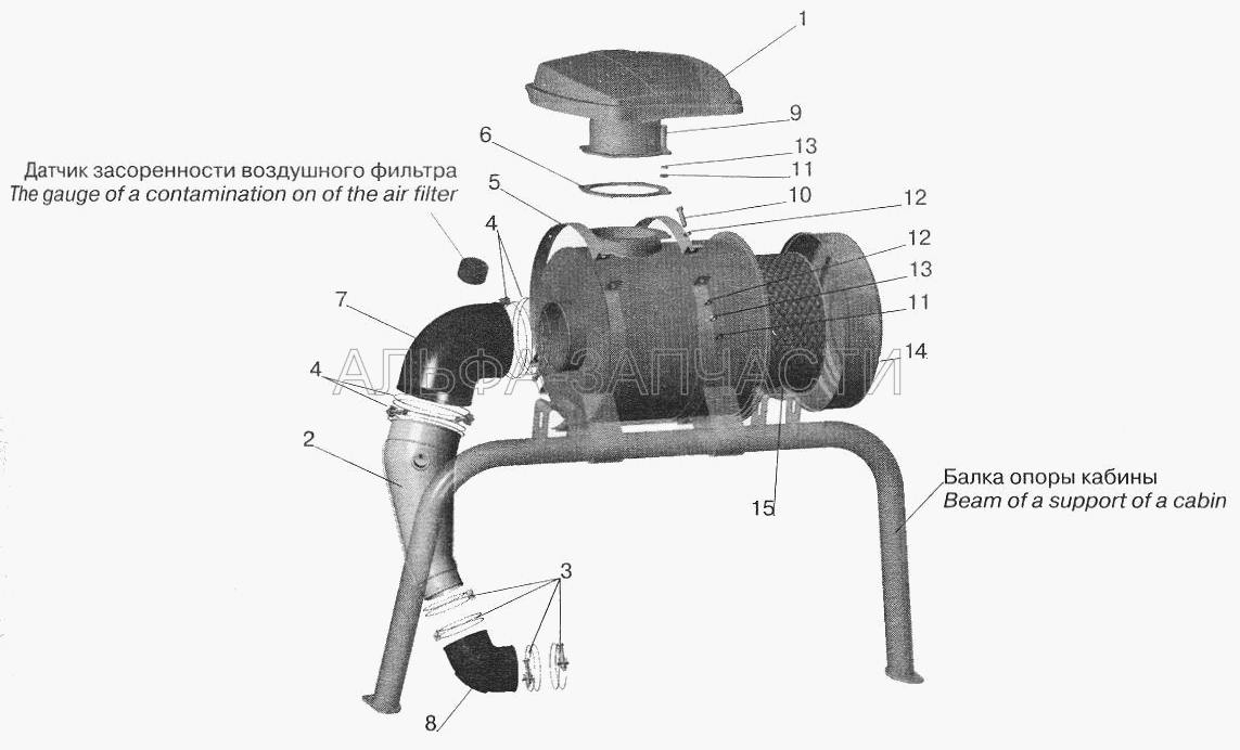 Система питания воздухом МАЗ-555102 (555102-1109024 Воздухозаборник) 
