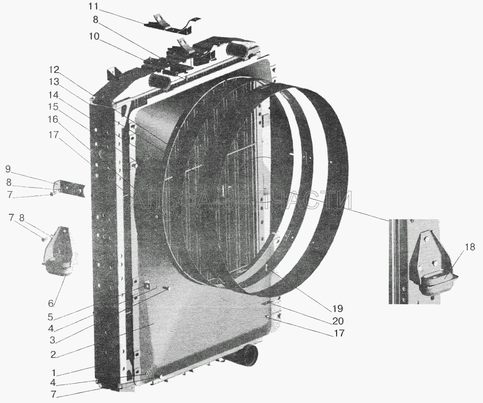 Радиатор с кожухом МАЗ-642208, 543208 (220105 Винт М6-6gх16) 