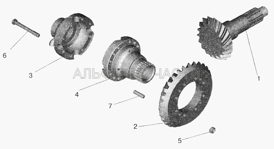 Редуктор заднего моста. Шестерни ведущая и ведомая (комплект для запчастей) (64221-2503019-10 Чашка левая) 