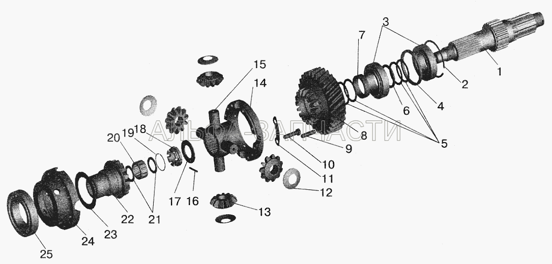 Редуктор среднего моста. Дифференциал межосевой  
