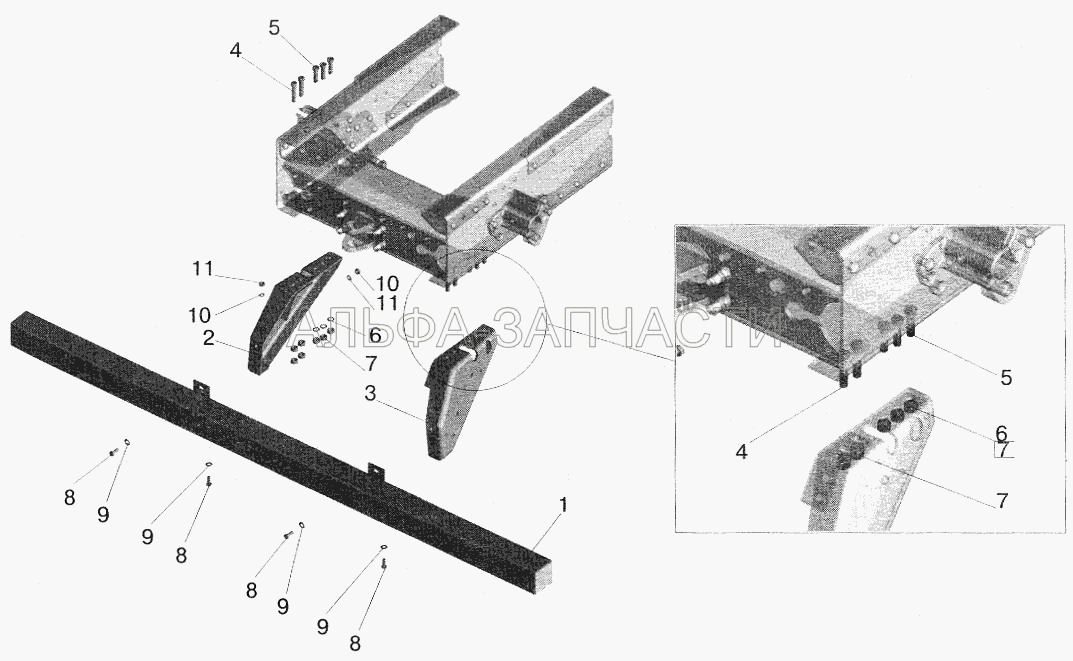 Установка заднего бампера (5551-2804025 Кронштейн) 