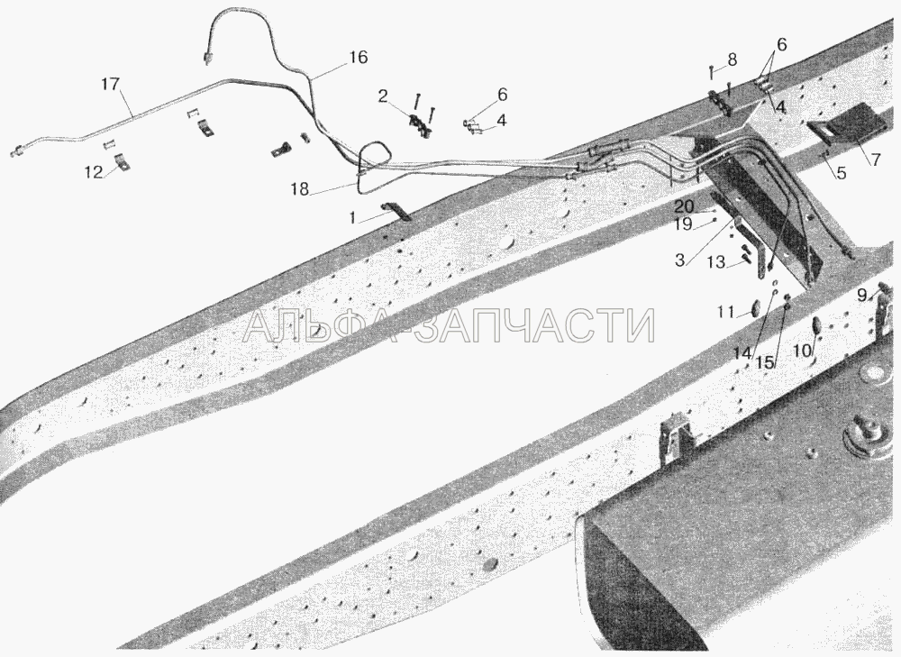 Установка топливопроводов МАЗ-543203, 543202 (без подогревателя) (250512 Гайка М10х1-6Н) 