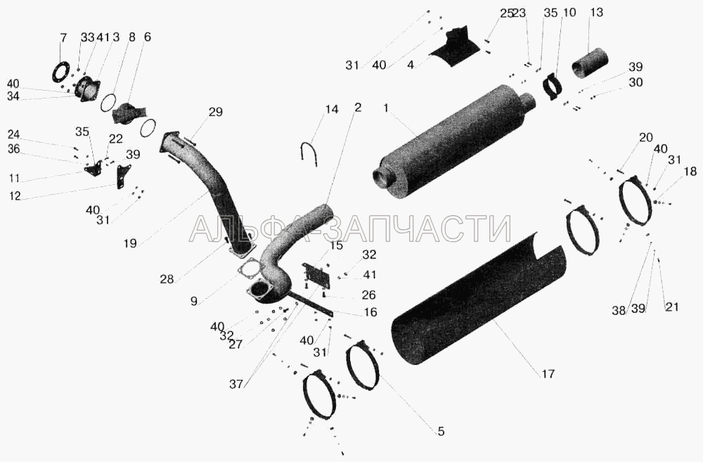 Установка системы выпуска отработавших газов МАЗ-551605 с КПП МАЗ-543205 без обогрева кузова  