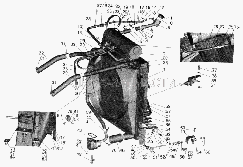 Установка системы охлаждения МАЗ-642205, 543205, 543203, 543202, 555102, 551605, 551603 (642290-1303040 Патрубок промежуточный) 