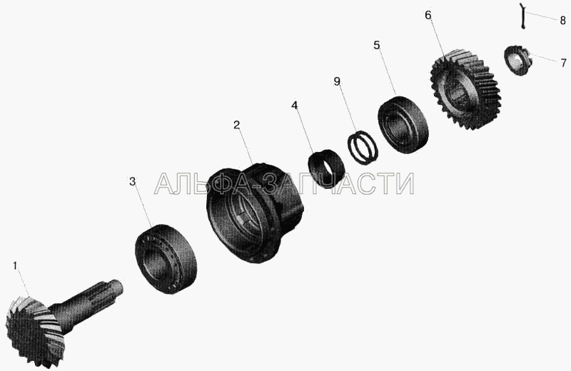 Редуктор среднего моста. Шестерня ведущая  