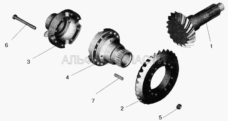 Редуктор среднего моста. Шестерни ведущая и ведомая (комплект для запчастей)  