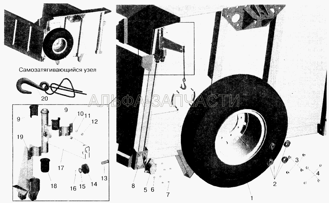Установка запасного колеса МАЗ-551603, 551605 (5516-3100001-10) (5434-3108210 Подъемник в сборе) 