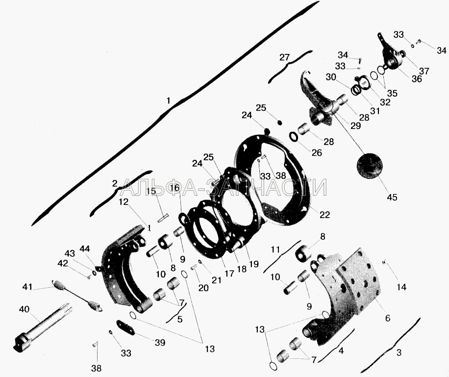 Тормозной механизм передних колес (64226-3501136 Рычаг регулировочный правый) 