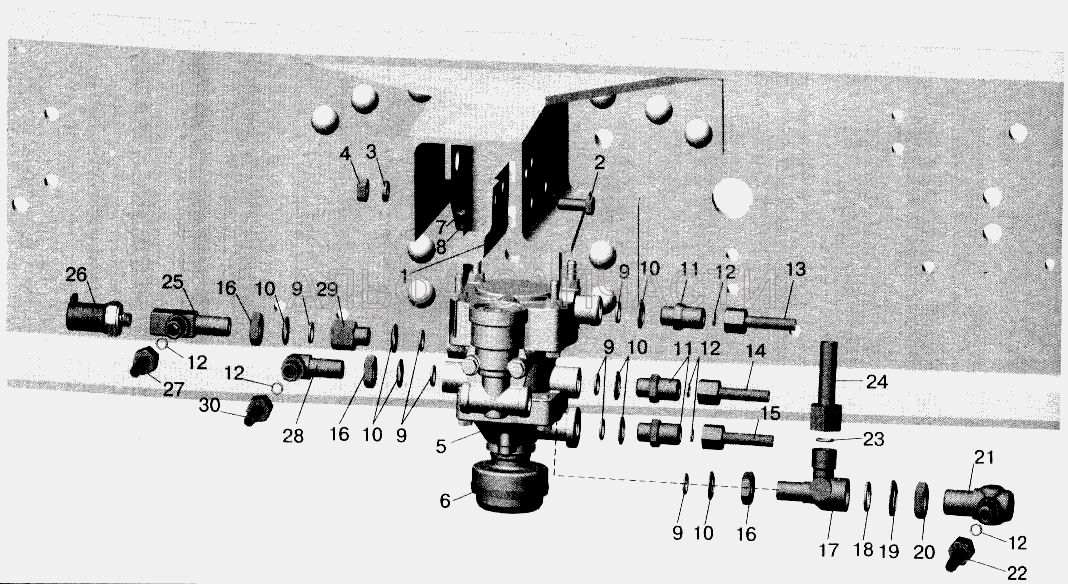 Установка клапана прицепа и присоединительной арматуры МАЗ-642208, 642205, 543208, 543205 (402741 Угольник) 