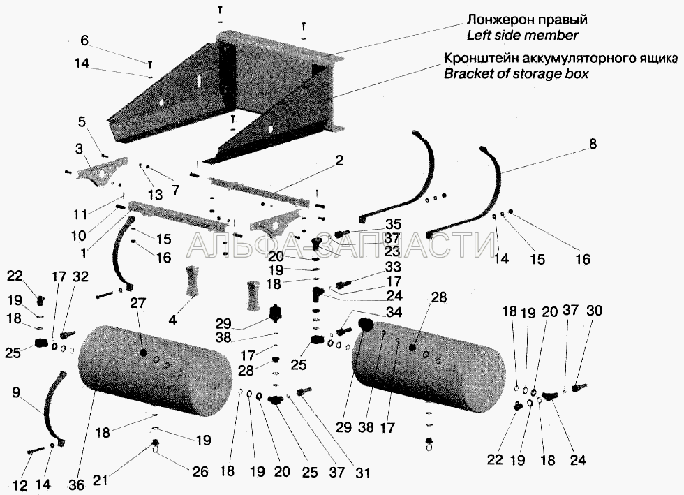 Установка ресивера и присоединительной арматуры МАЗ-642208, 642205 (260091 Палец 12х45) 