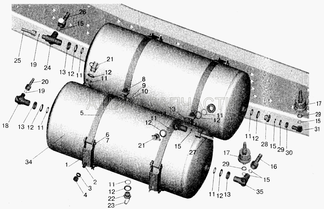 Установка ресиверов и присоединительной арматуры на МАЗ-543208, 543205, 543203, 543202  