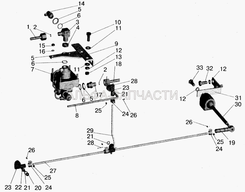 Регулятор тормозных сил с присоединительной арматурой МАЗ-642208,642205, 551605, 551603 (5336-3515410 Клапан контрольного вывода) 