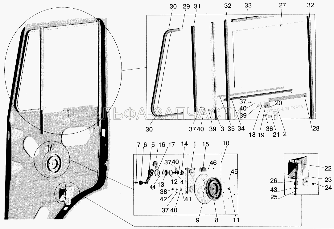 Установка стеклоподъемника и ручки стеклоподъемника (5336-6103234 Стойка правая) 