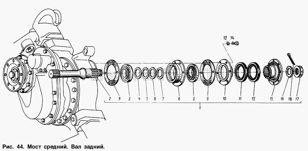 Мост средний. Вал задний  