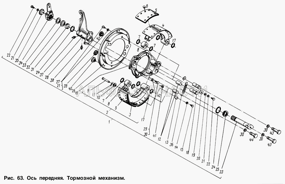 Ось передняя. Тормозной механизм (371835 Болт М14-6gх50) 