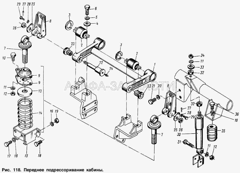 Переднее подрессоривание кабины  