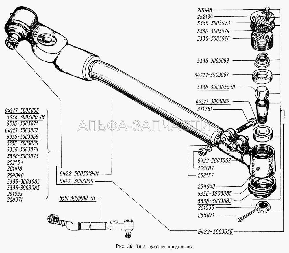Тяга рулевая продольная (5336-3003065-01 Палец шаровой) 