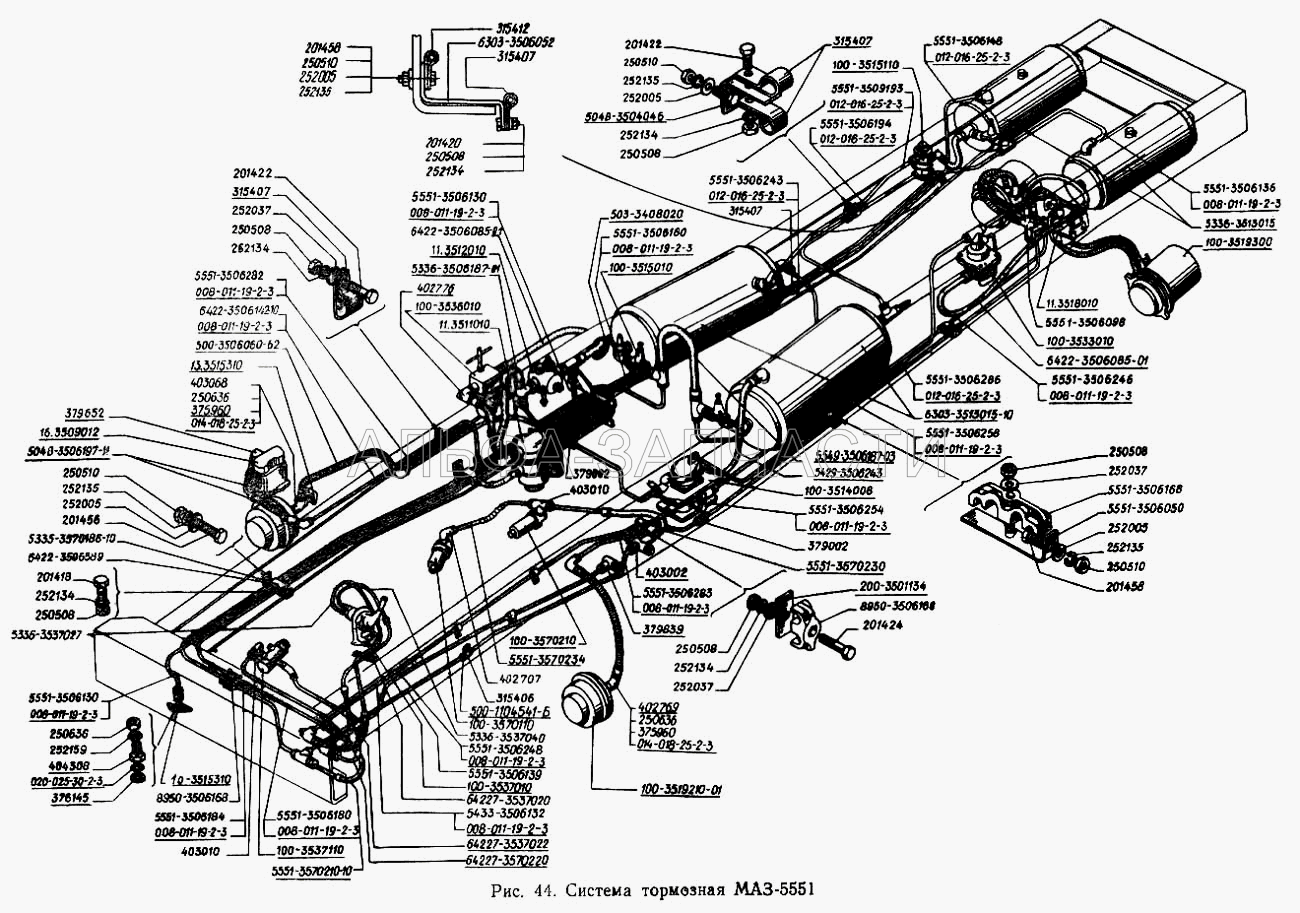 Система тормозная МАЗ-5551 (504В-3506197-И Трубка со шлангом в сборе) 