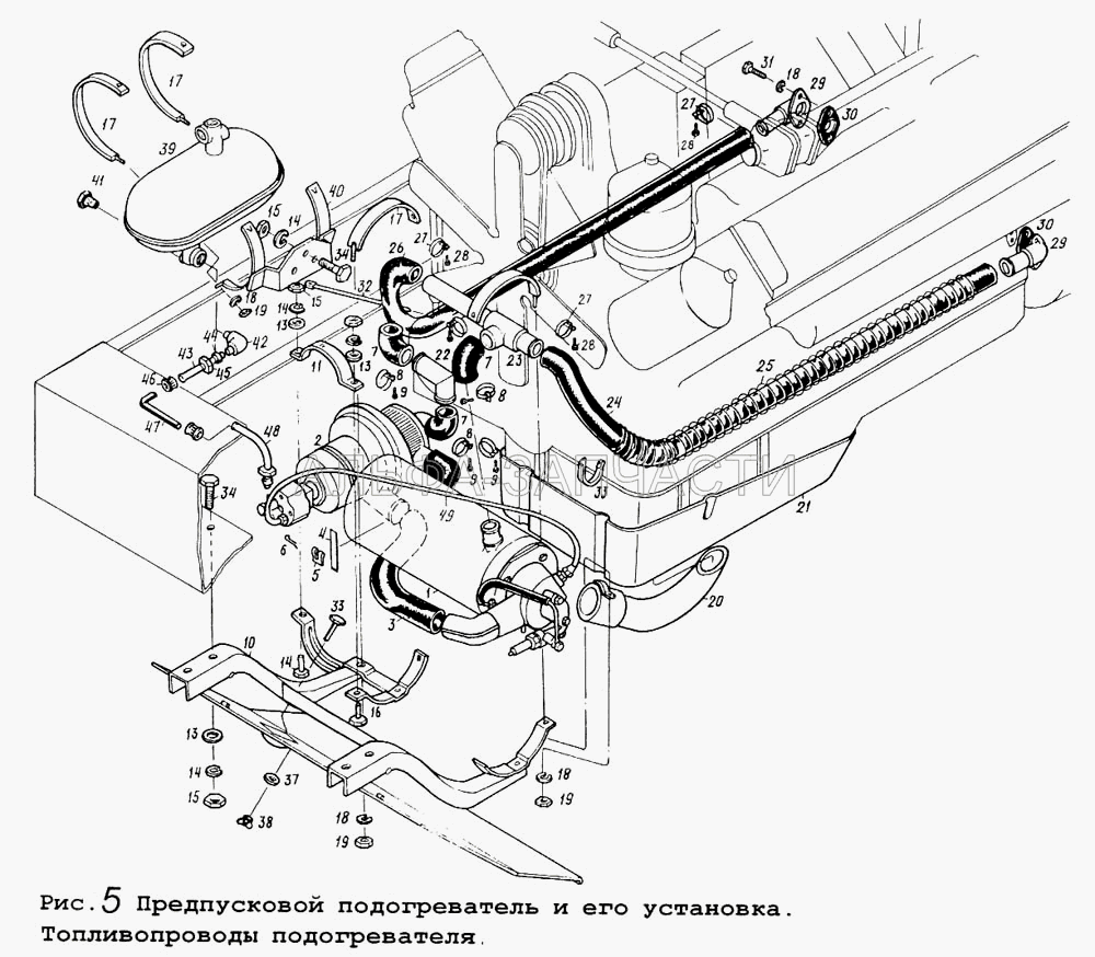 Предпусковой подогреватель и его установка. Топливопроводы подогревателя (5320-1311049 Рукав) 