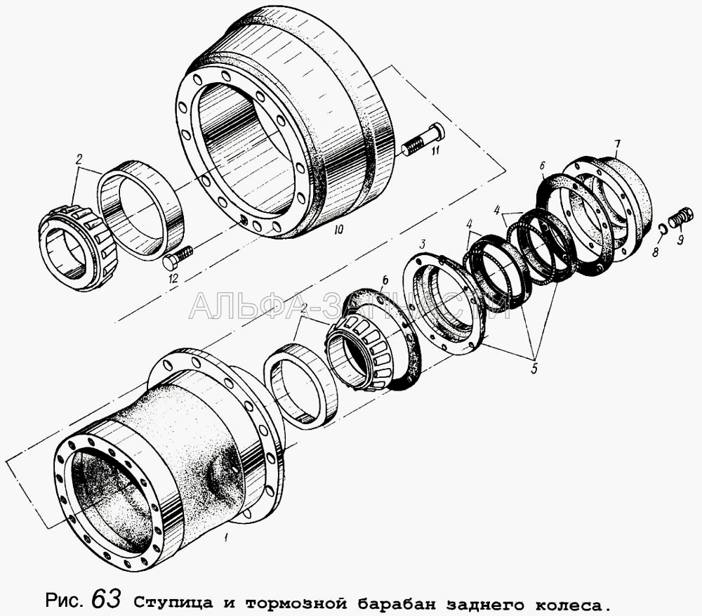 Ступица и тормозной барабан заднего колеса (54321-3104015-10 Ступица) 