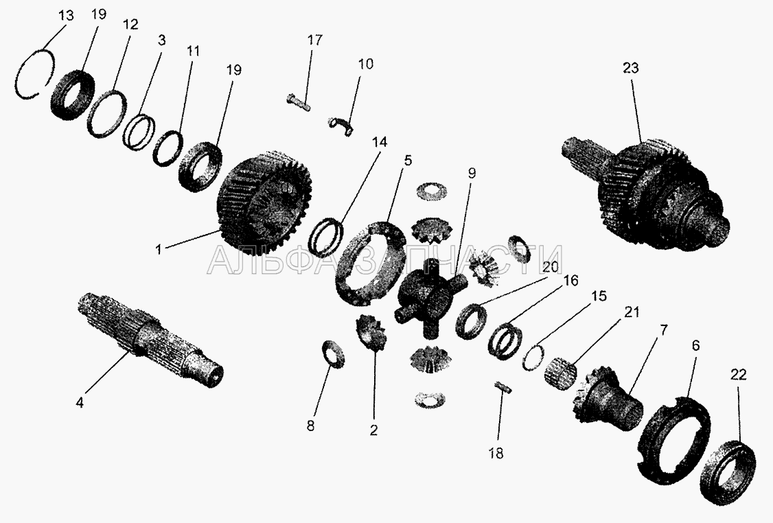 Редуктор среднего моста. Дифференциал межосевой  