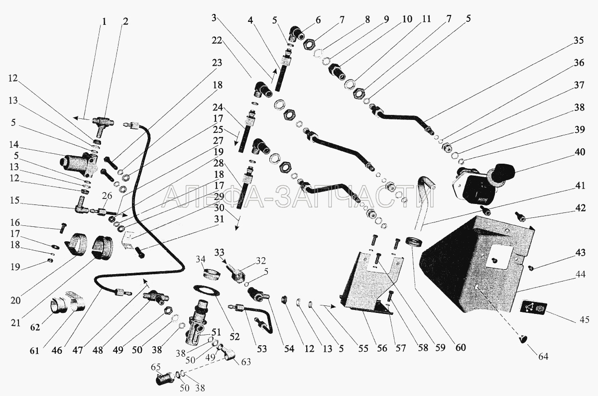 Управление стояночным и моторным тормозом (201422 Болт М6-6gх25 ОСТ 37.001.123-81) 