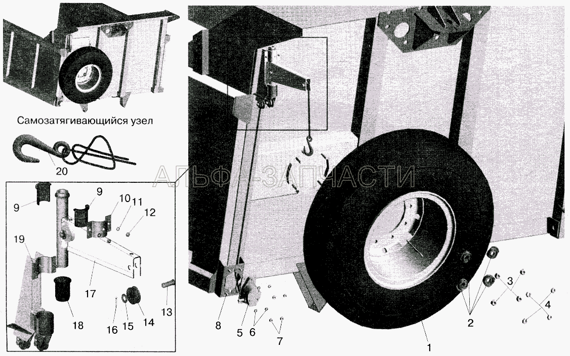Установка запасного колеса МАЗ-551603, 551605 (5516-3100001-10) (5434-3108210 Подъемник в сборе) 
