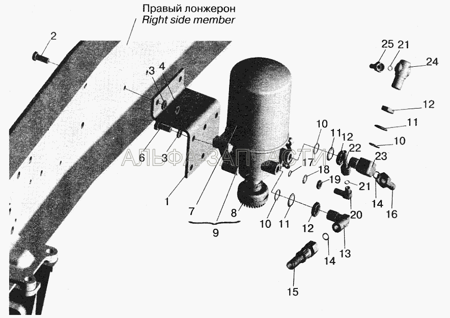 Установка осушителя воздуха и присоединительной арматуры МАЗ-555102  