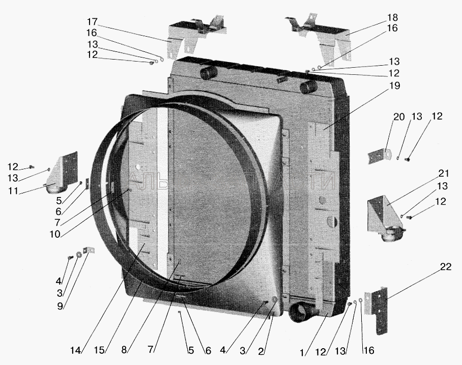 Радиатор с кожухом МАЗ-642205, 543205, 543203, 543202, 555102, 551605, 151603  