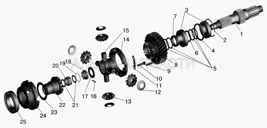 Редуктор среднего моста. Дифференциал межосевой  