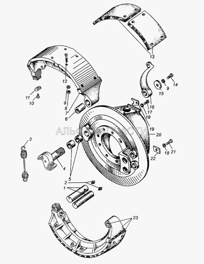 Тормоз рабочий передний МАЗ-509А (200-3501090 Колодка переднего тормоза с накладками в сборе задняя) 
