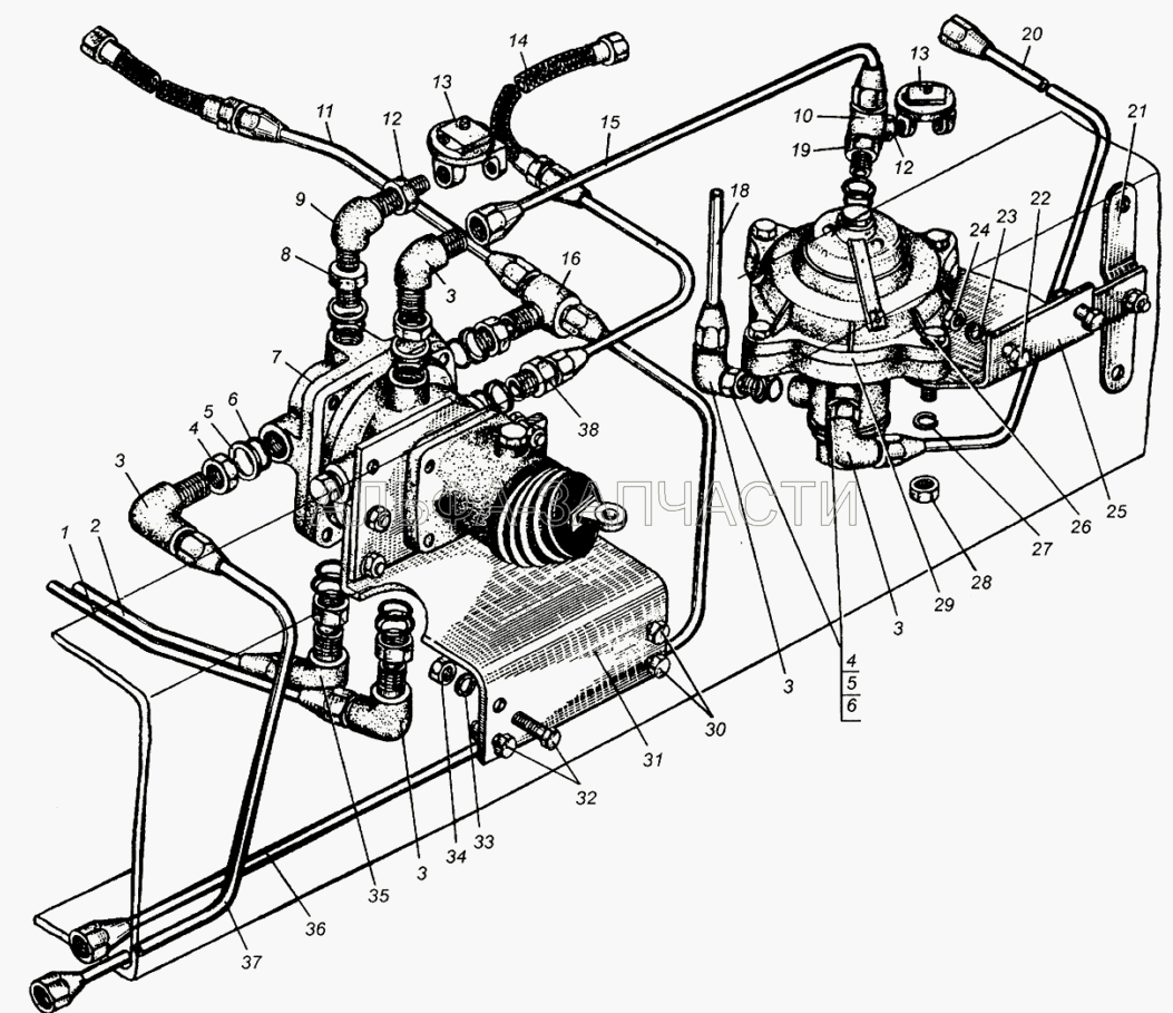 Трубопроводы к тормозным кранам МАЗ-5429, МАЗ-504В  