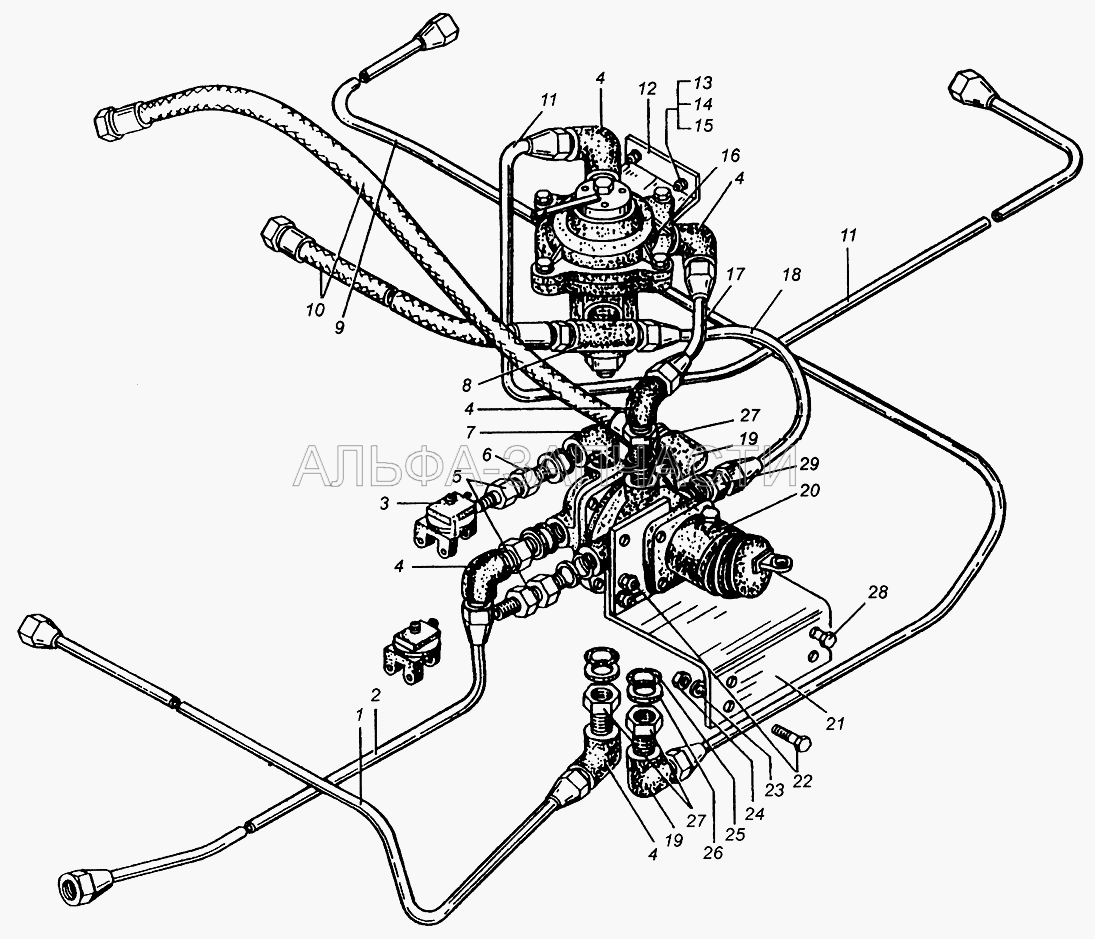 Трубопроводы к тормозным кранам МАЗ-509А (404314-П29 Штуцер) 