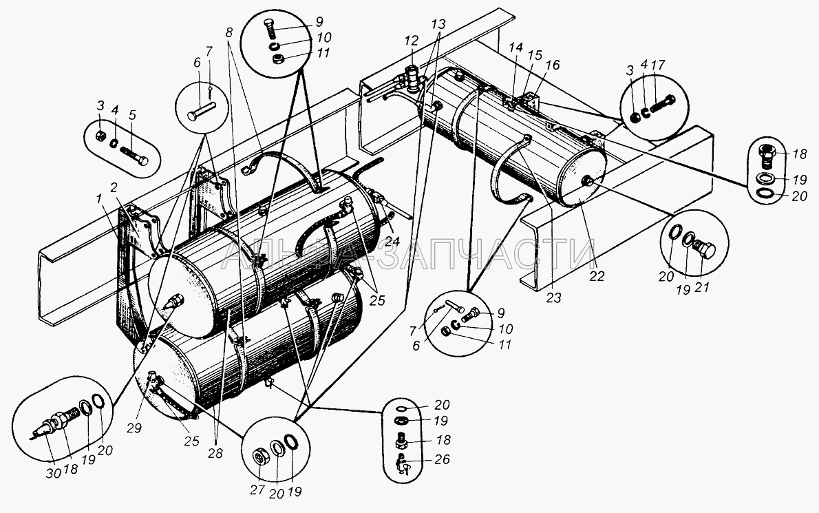 Крепление воздушных баллонов МАЗ-5429, МАЗ-504В  