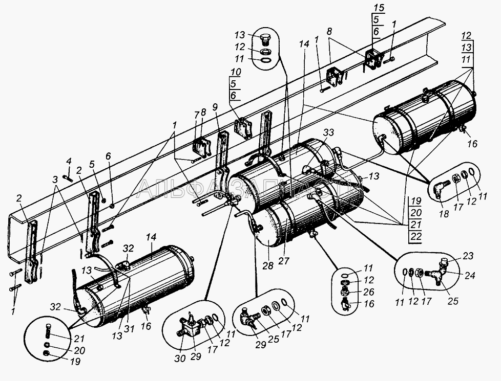 Крепление воздушных баллонов МАЗ-509А (250512-П29 Гайка) 