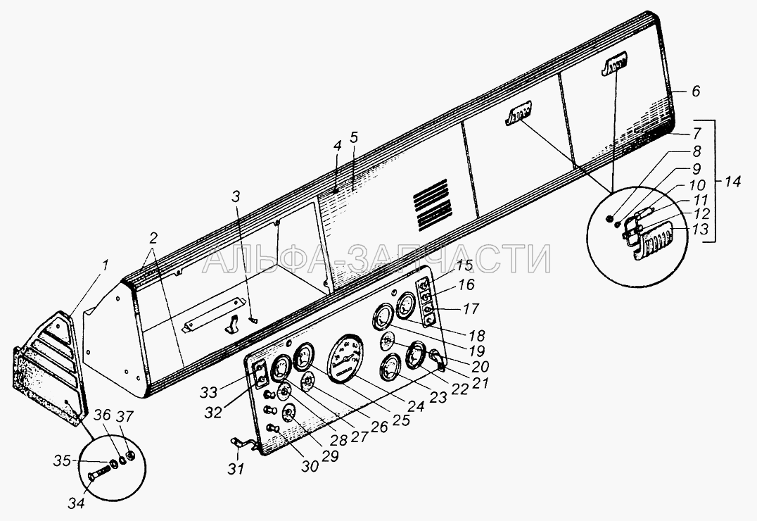 Щиток приборов и передок кабины МАЗ-5335, МАЗ-5549, МАЗ-5429  