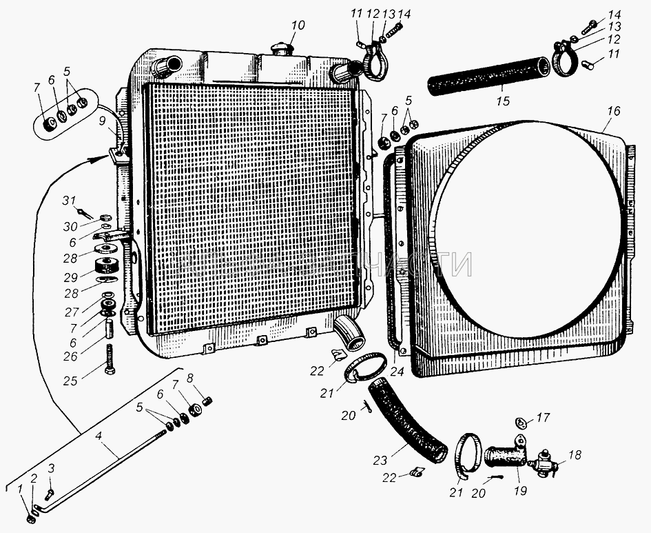 Радиатор и его крепление (500-1303010-А2 Шланг радиатора подводящий) 