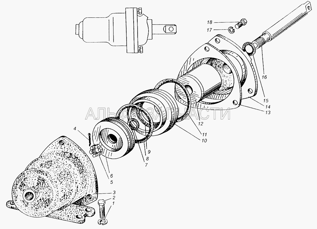 Цилиндр механизма переключения передач раздаточной коробки МАЗ-509А  